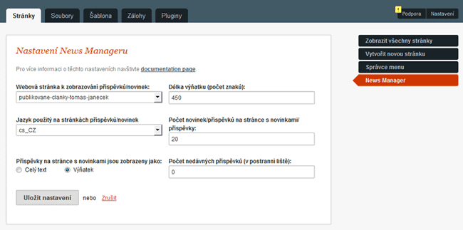 news manager nastaveni